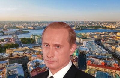 Władimir Putin na tle Sankt Petersburga w czasach gdy pracował dla Anatolija Sobczaka